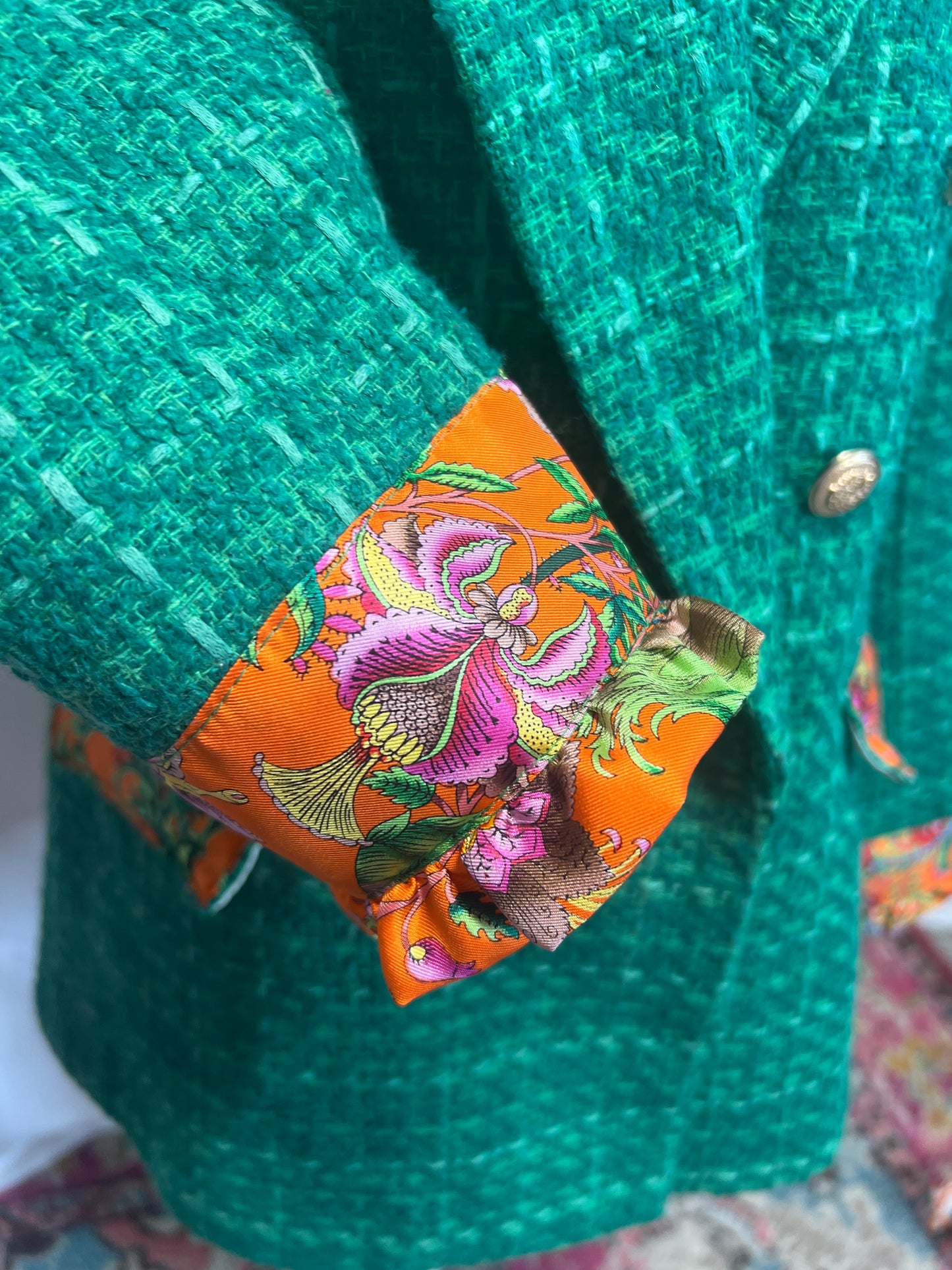 Green Tweed Blazer Designer Scarf Trim LG