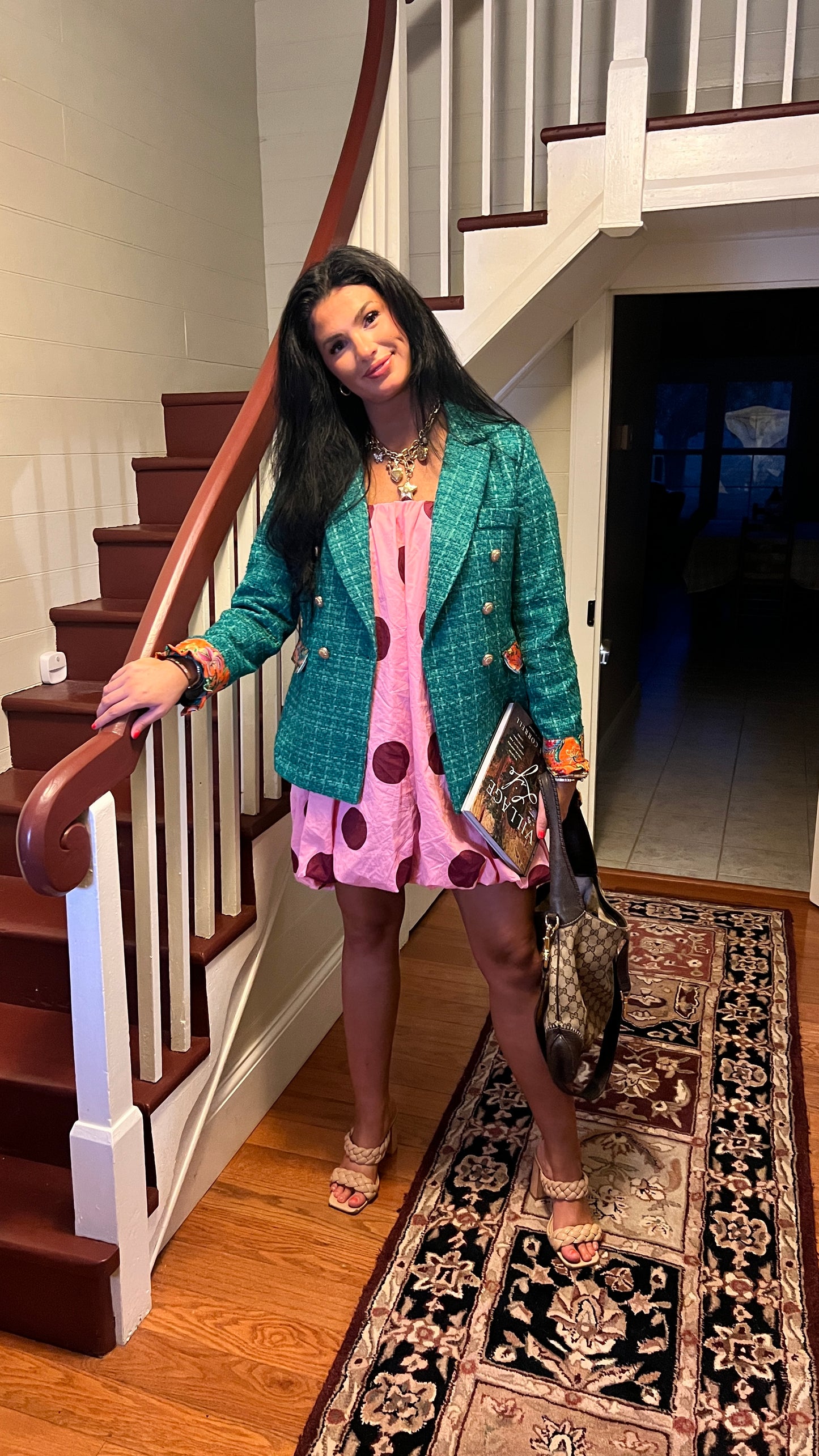 Green Tweed Blazer Designer Scarf Trim LG