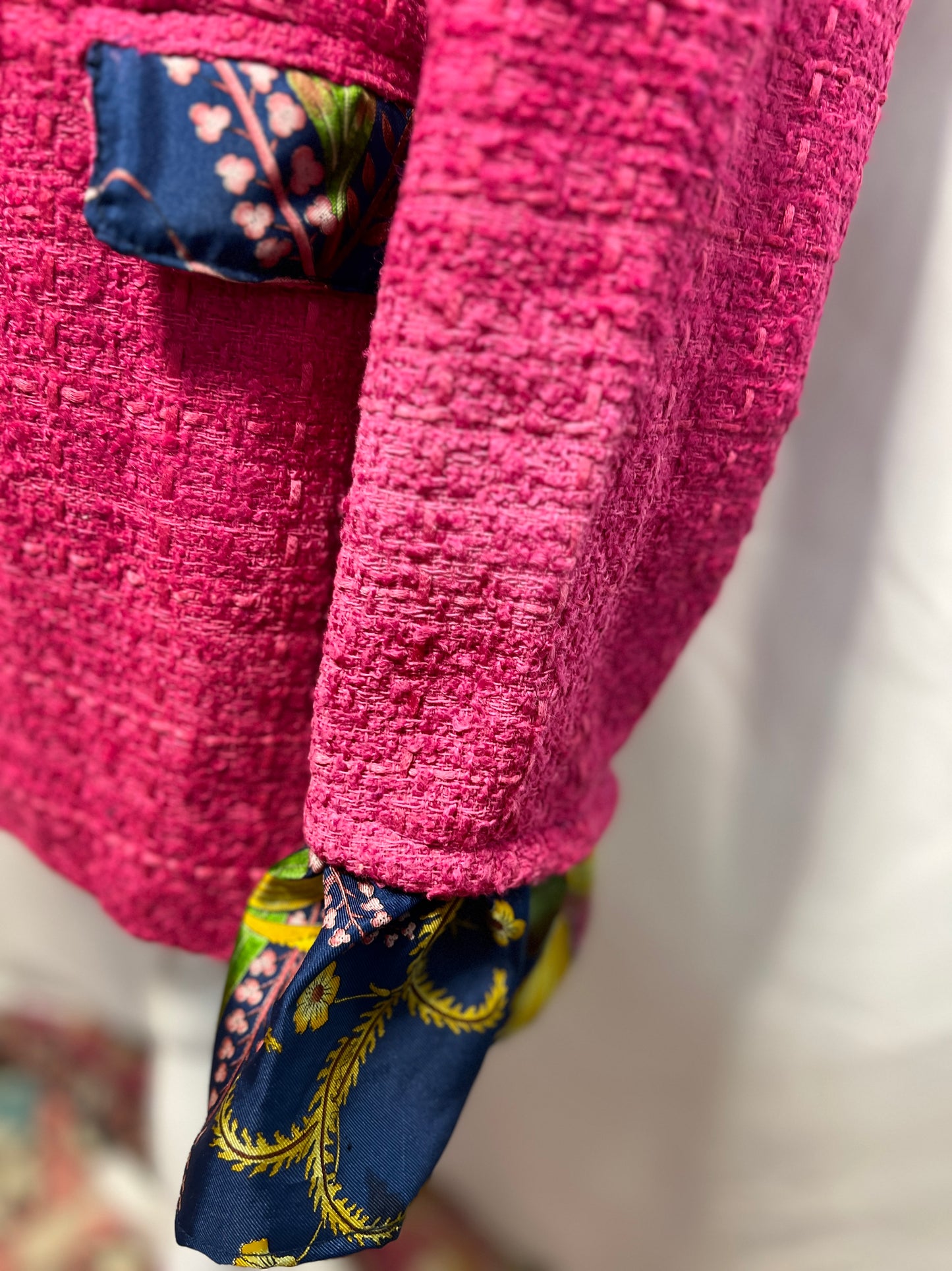 Pink Tweed Blazer designer Scarf Trim LG