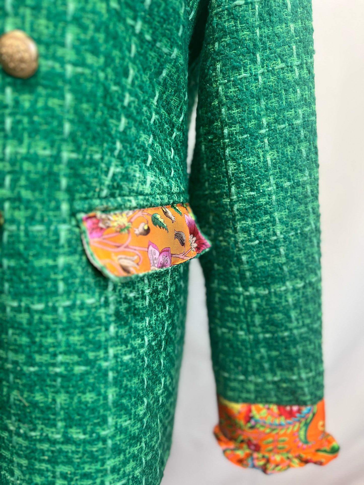 Green Tweed Blazer Designer Scarf Trim LG