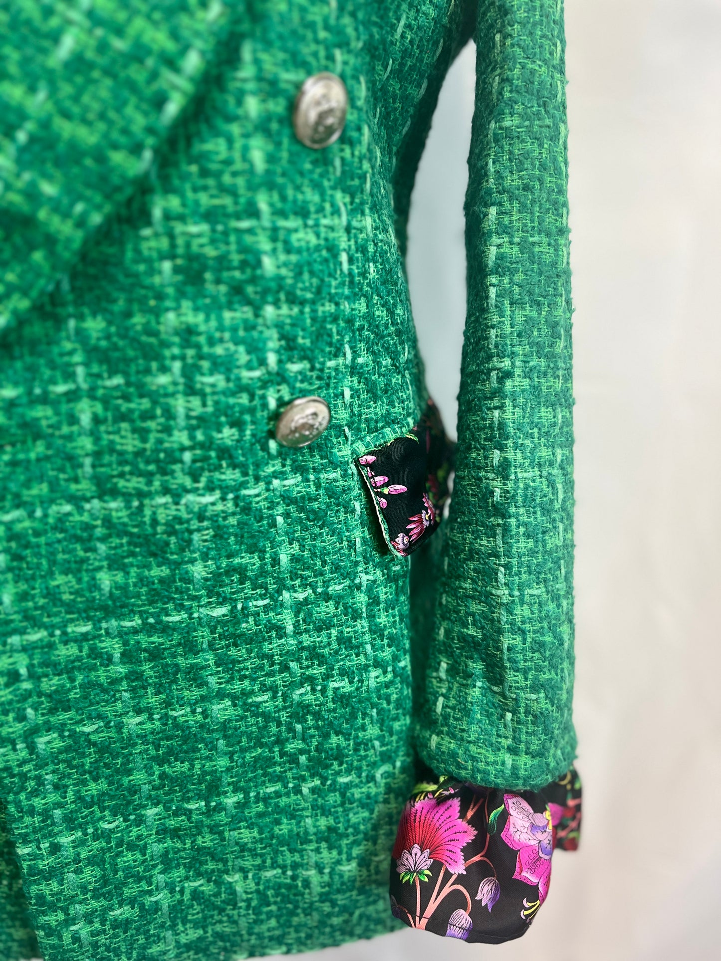 Green Tweed Blazer Designer Scarf Trim SM