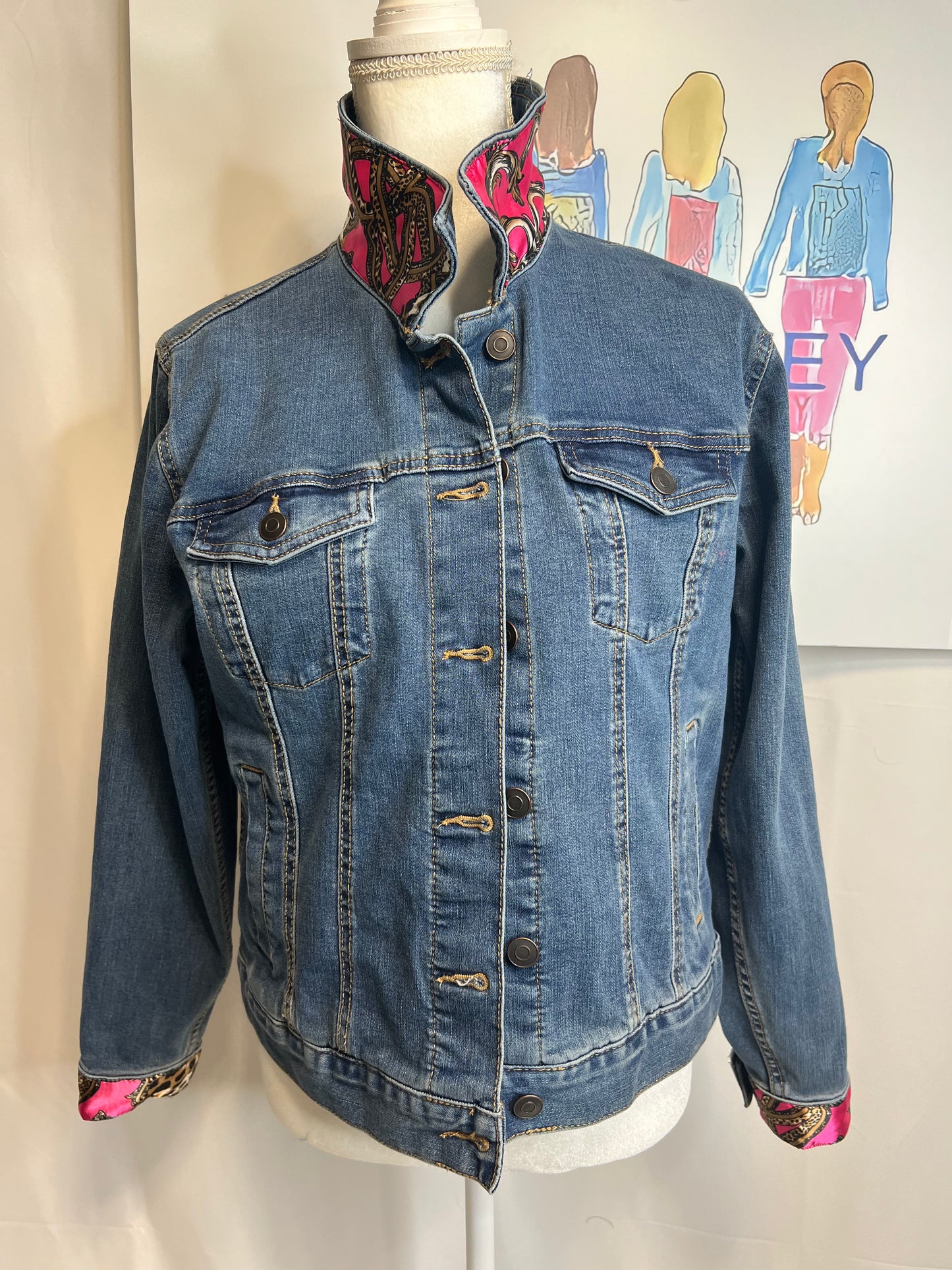 Hot Pink and Leopard Denim Jacket