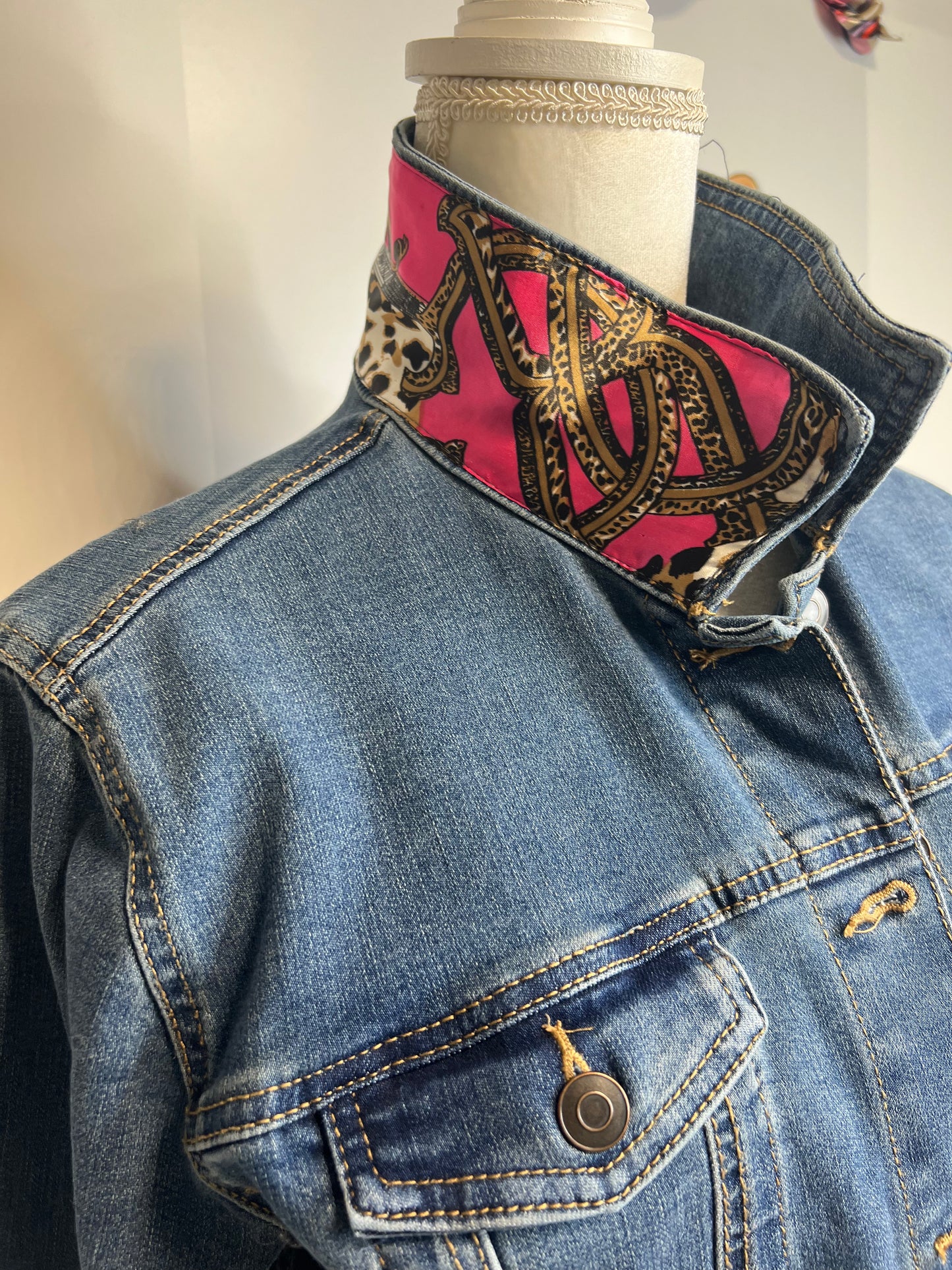Hot Pink and Leopard Denim Jacket