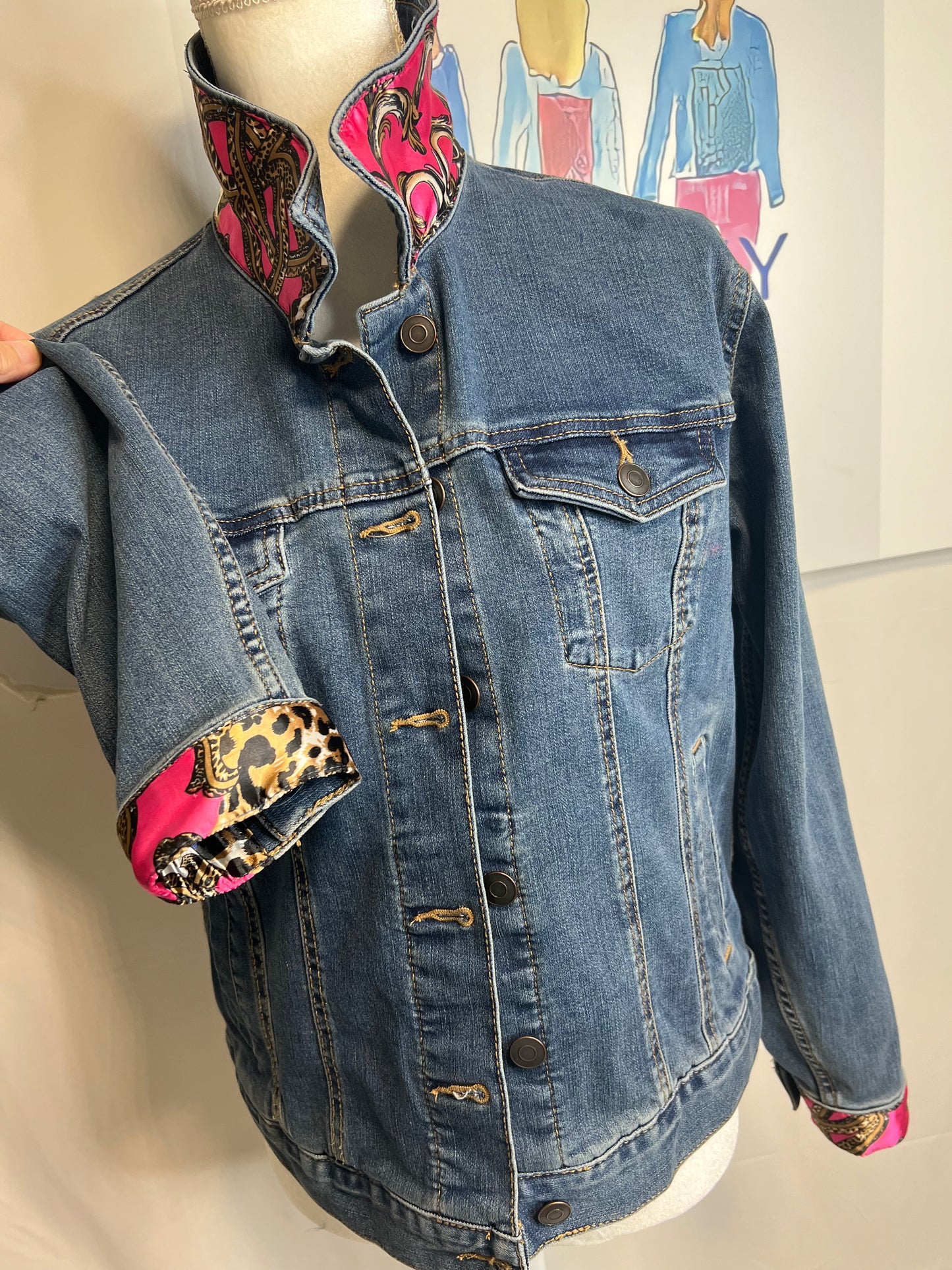 Hot Pink and Leopard Denim Jacket