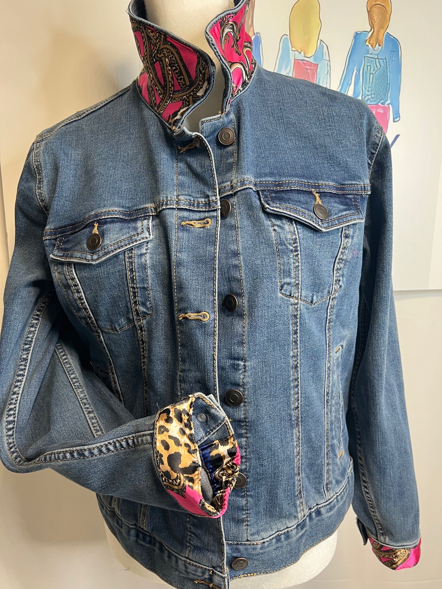Hot Pink and Leopard Denim Jacket