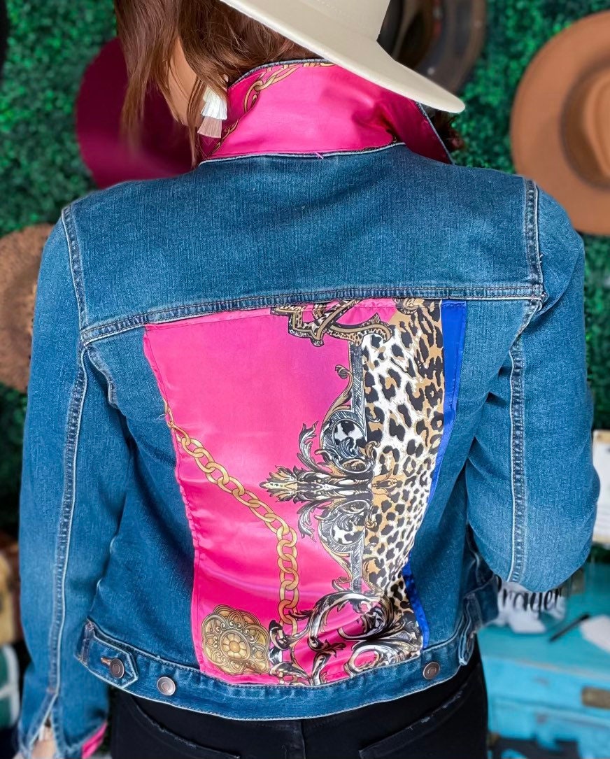 Hot Pink and Leopard Denim Jacket