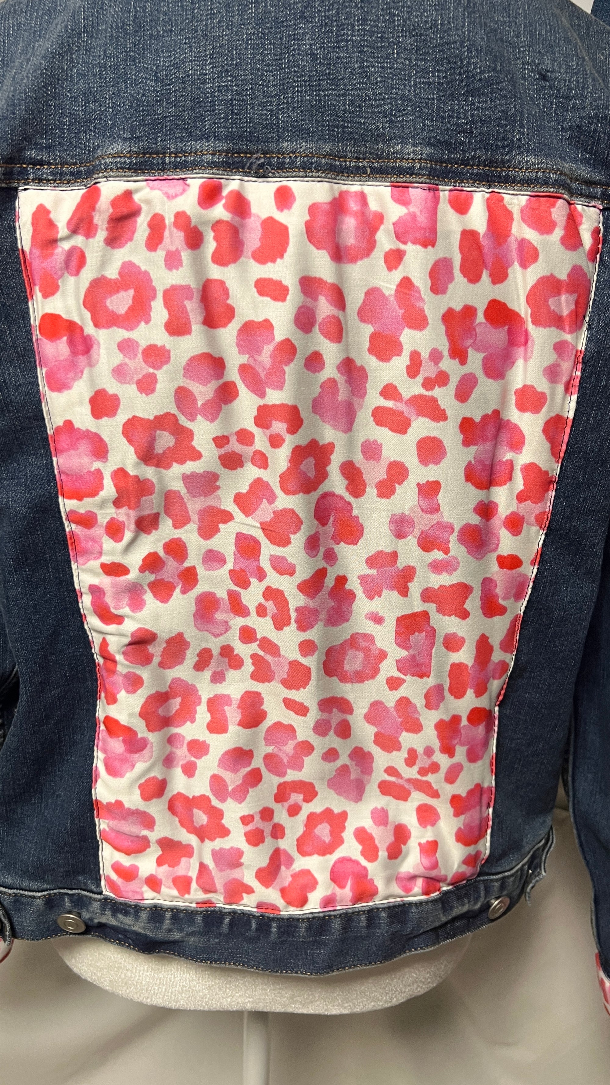 Hot Pink and White Leopard Print on Denim Jacket