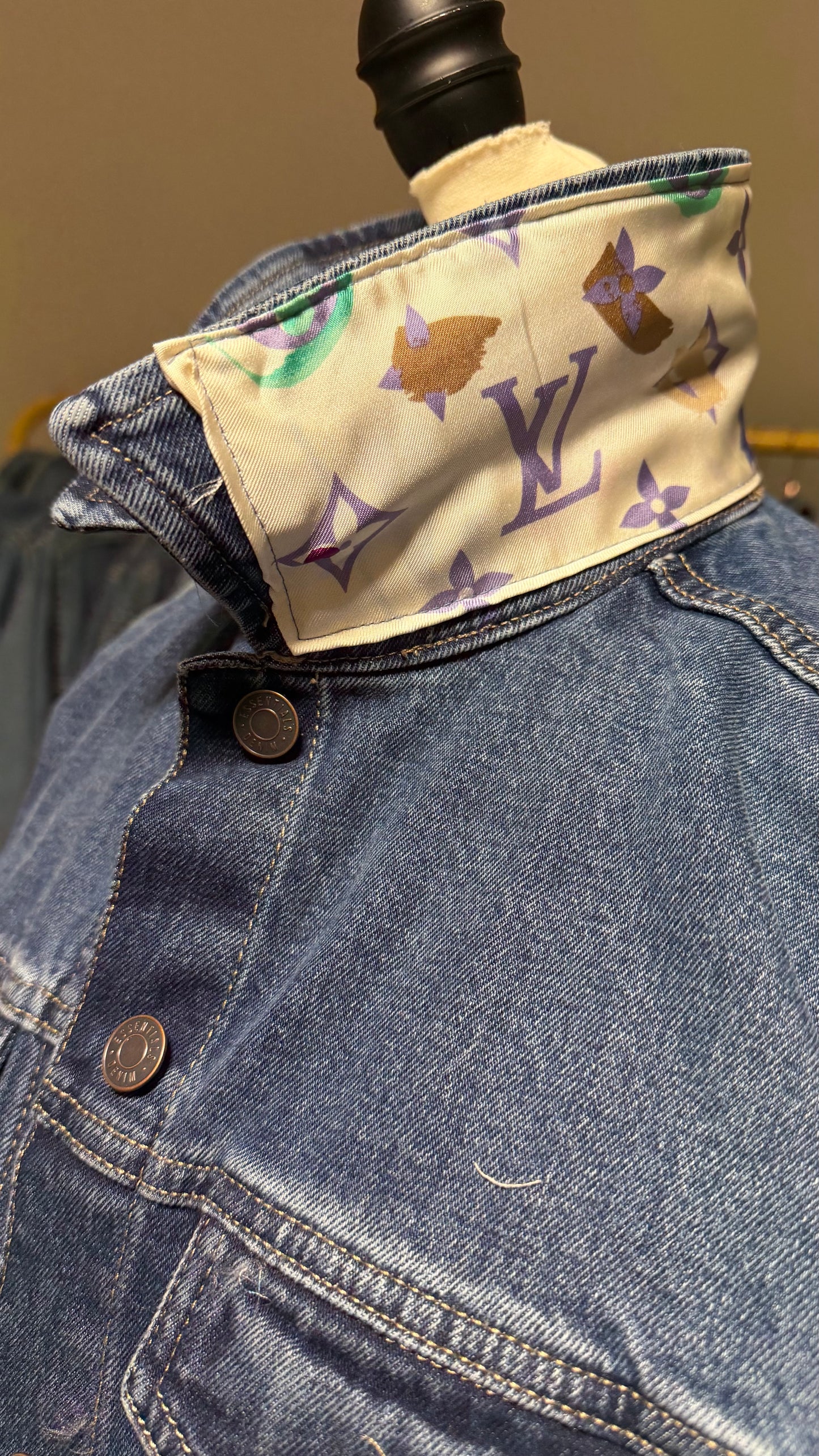 LV Monogram Lavender Scarf Denim Jacket-Size Large