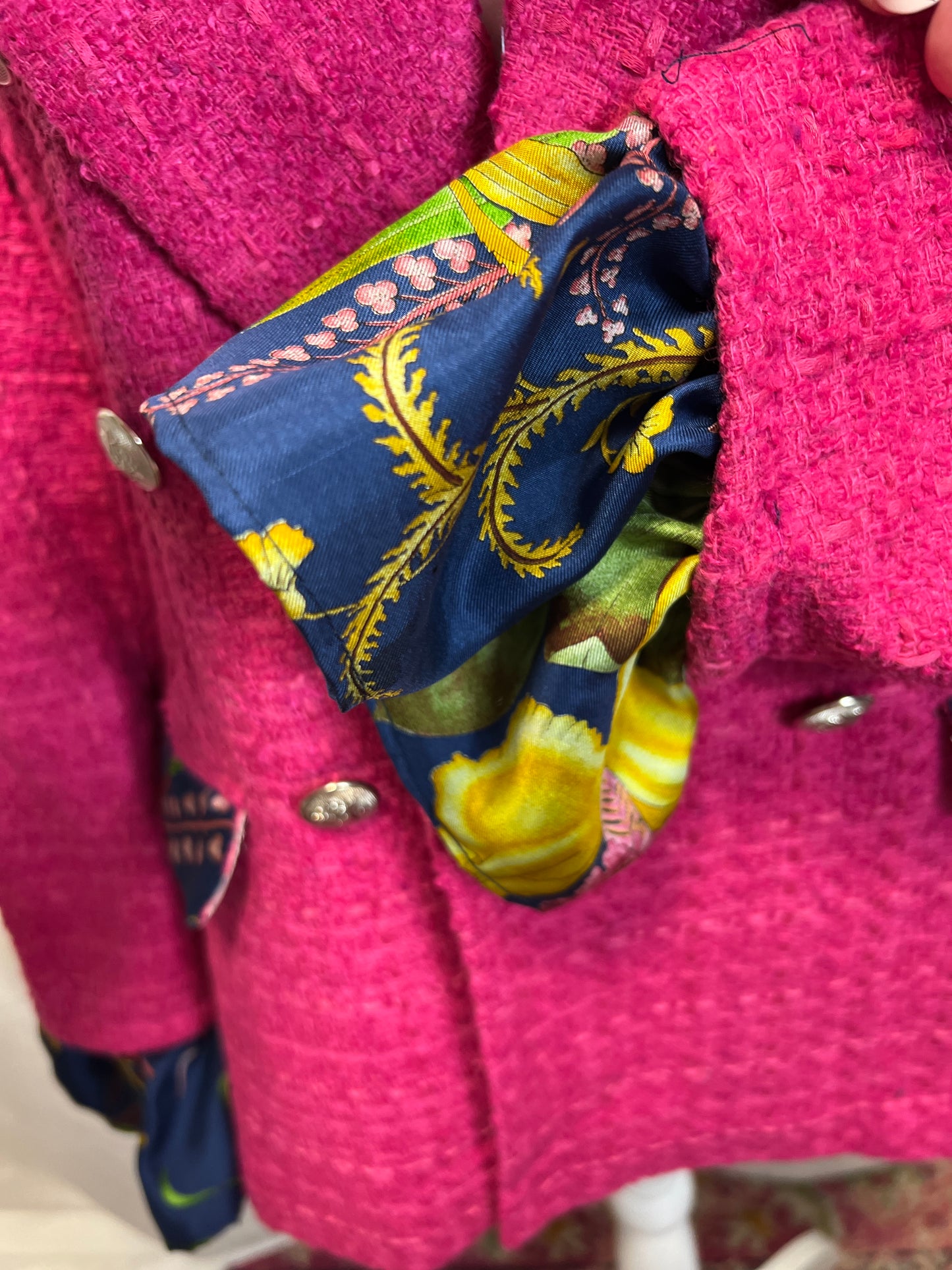 Pink Tweed Blazer designer Scarf Trim LG