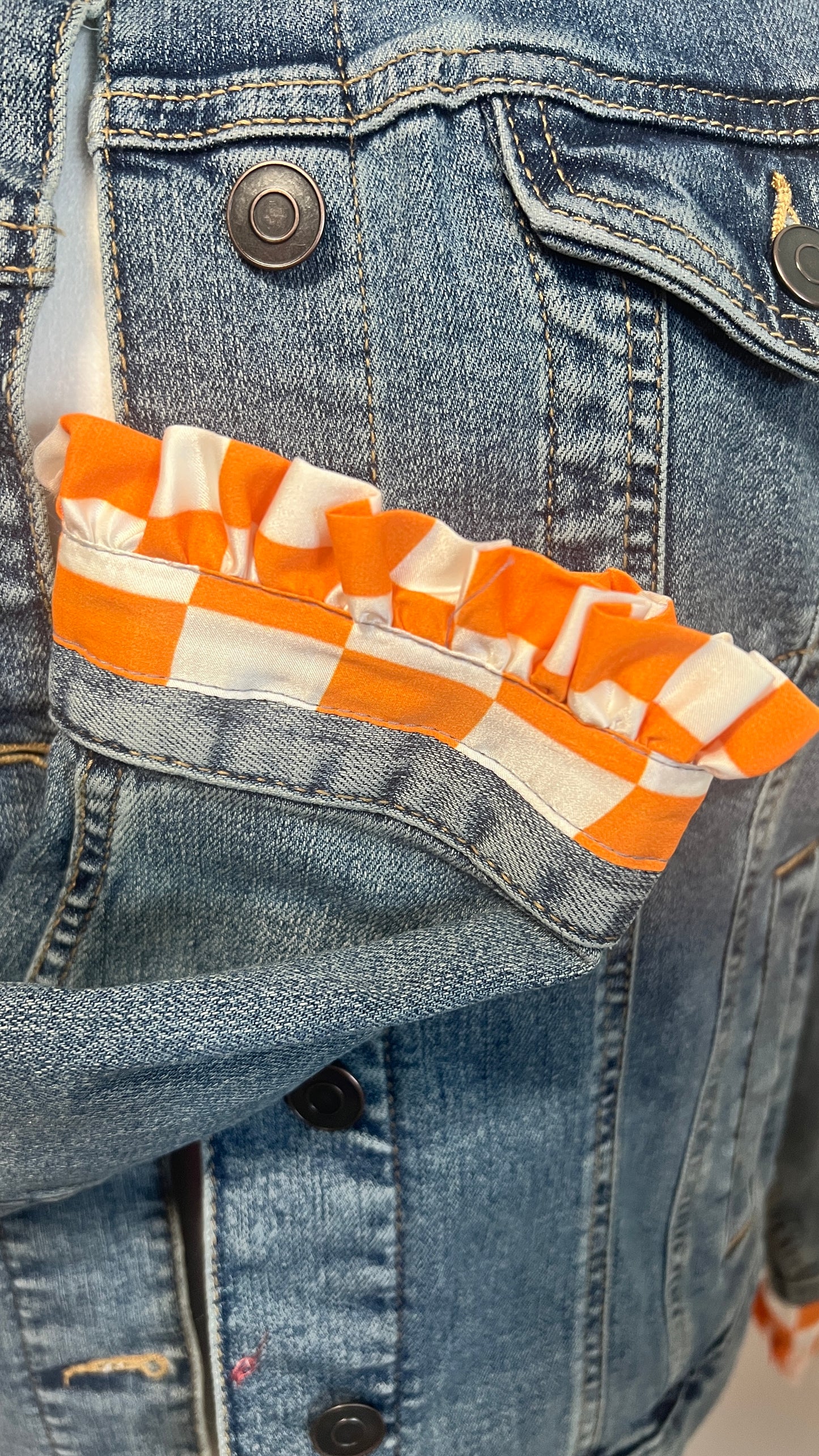 Orange and White Checkerboard  Gameday Denim Jacket