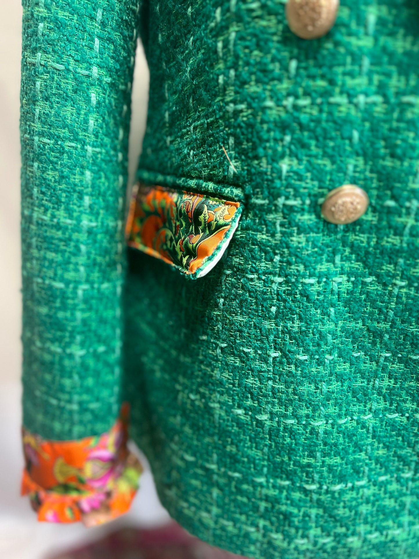 Green Tweed Blazer Designer Scarf Trim LG