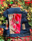 Red, Gold and Leopard Print Denim Jacket