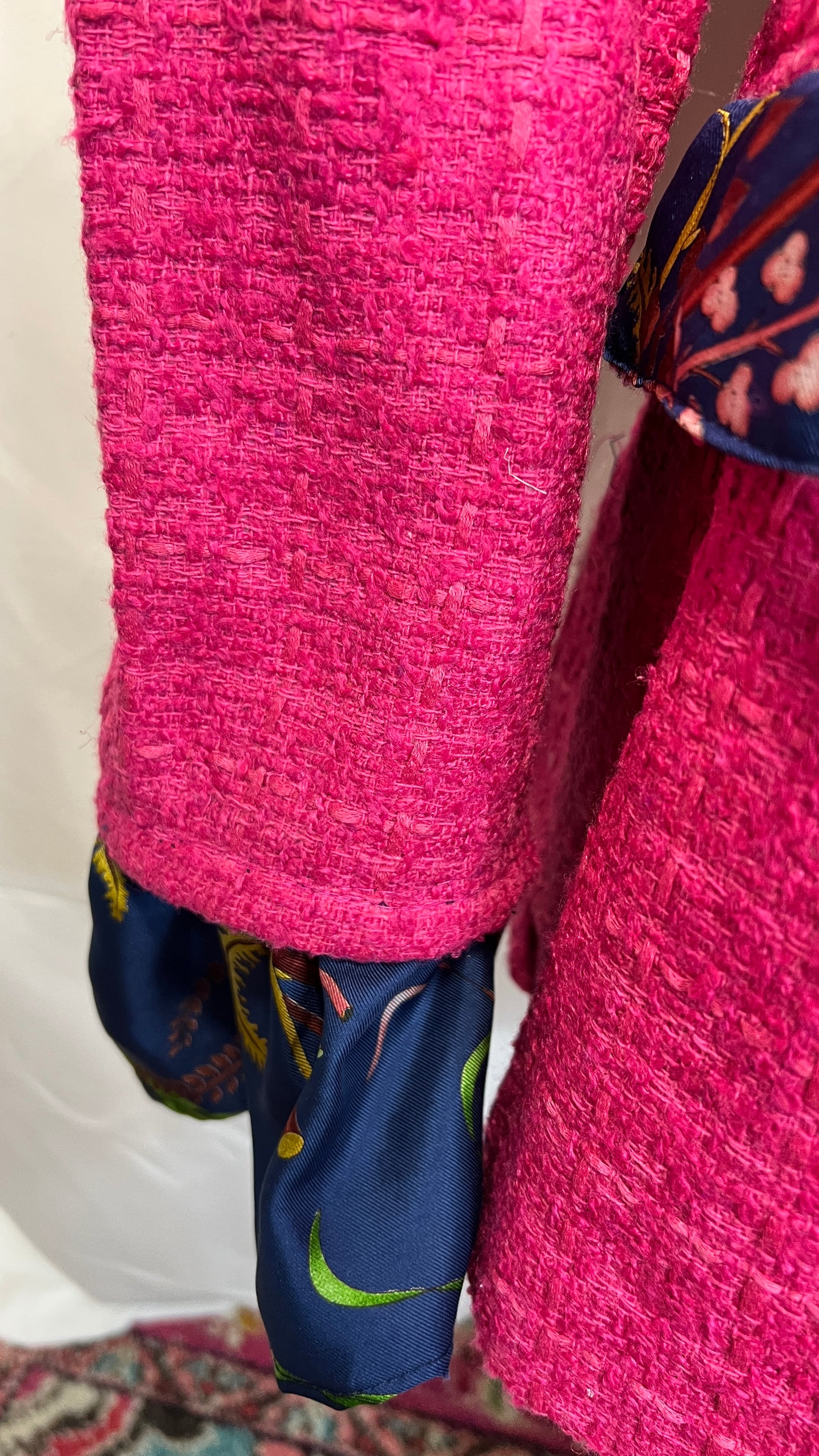 Pink Tweed Blazer designer Scarf Trim LG