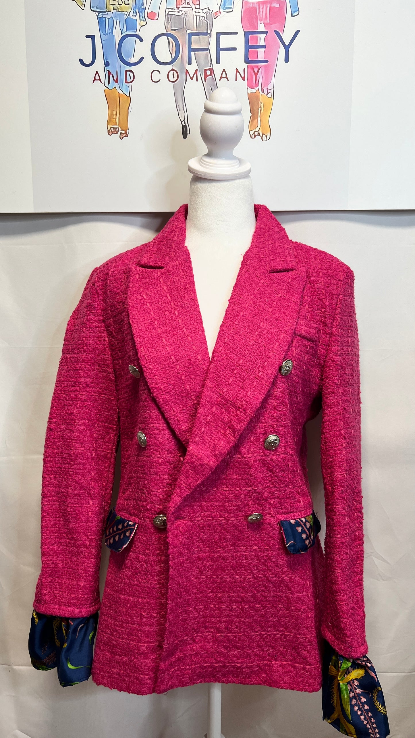 Pink Tweed Blazer designer Scarf Trim LG