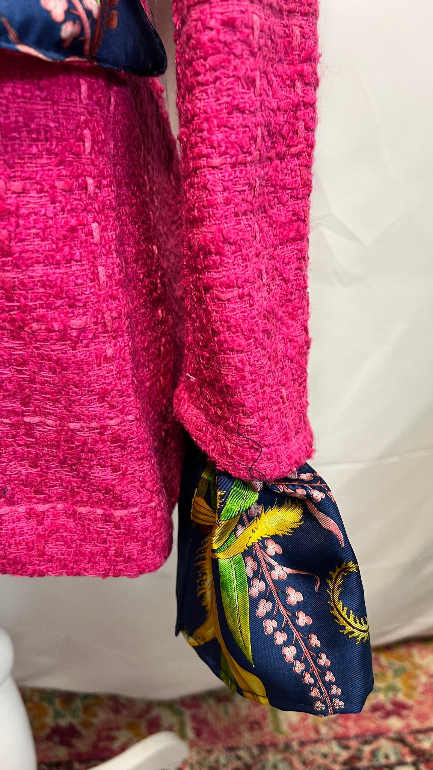 Pink Tweed Blazer designer Scarf Trim LG