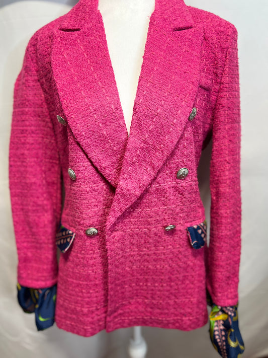 Pink Tweed Blazer designer Scarf Trim LG