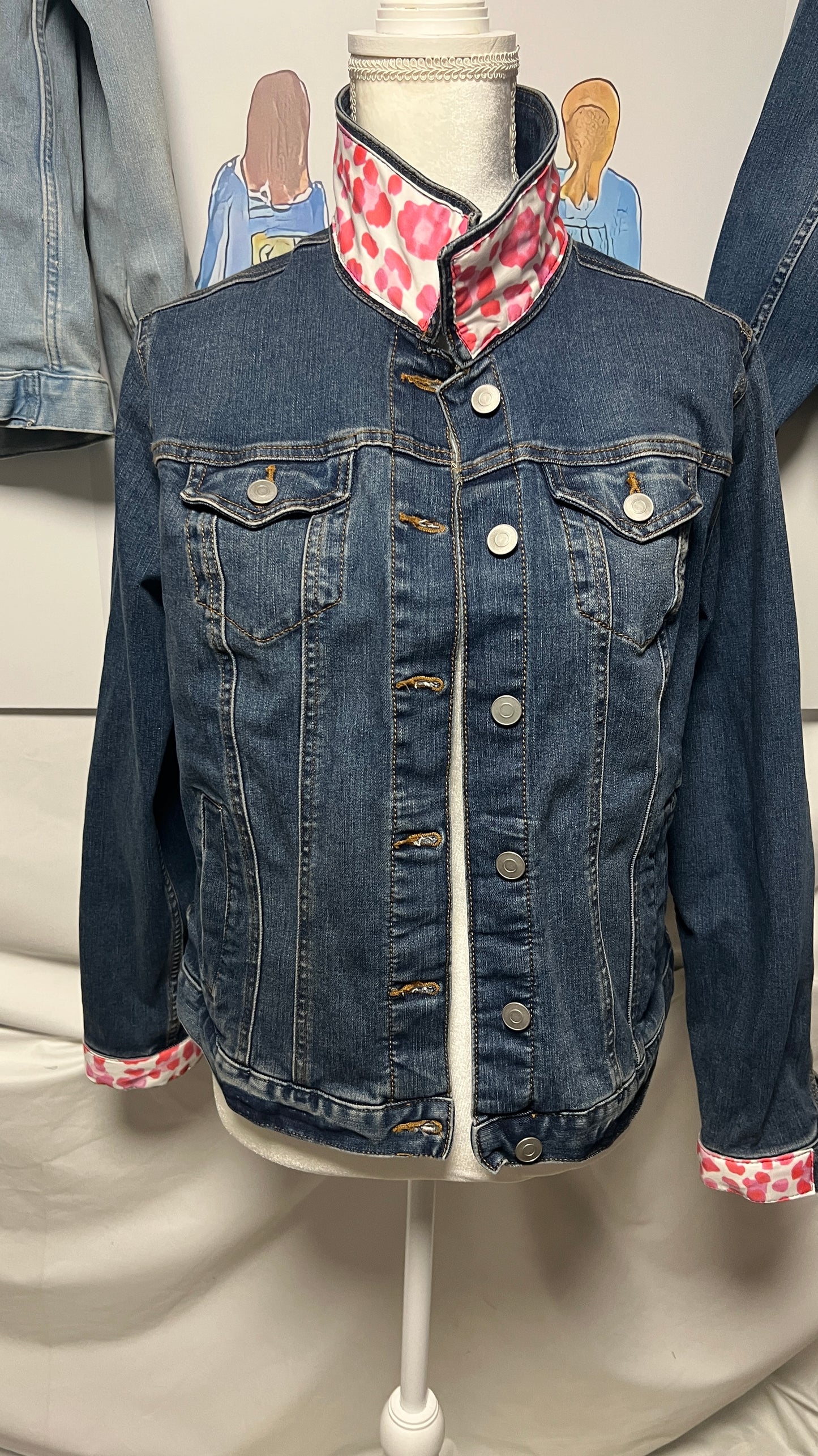 Pink and White Leopard Print on Denim Jacket