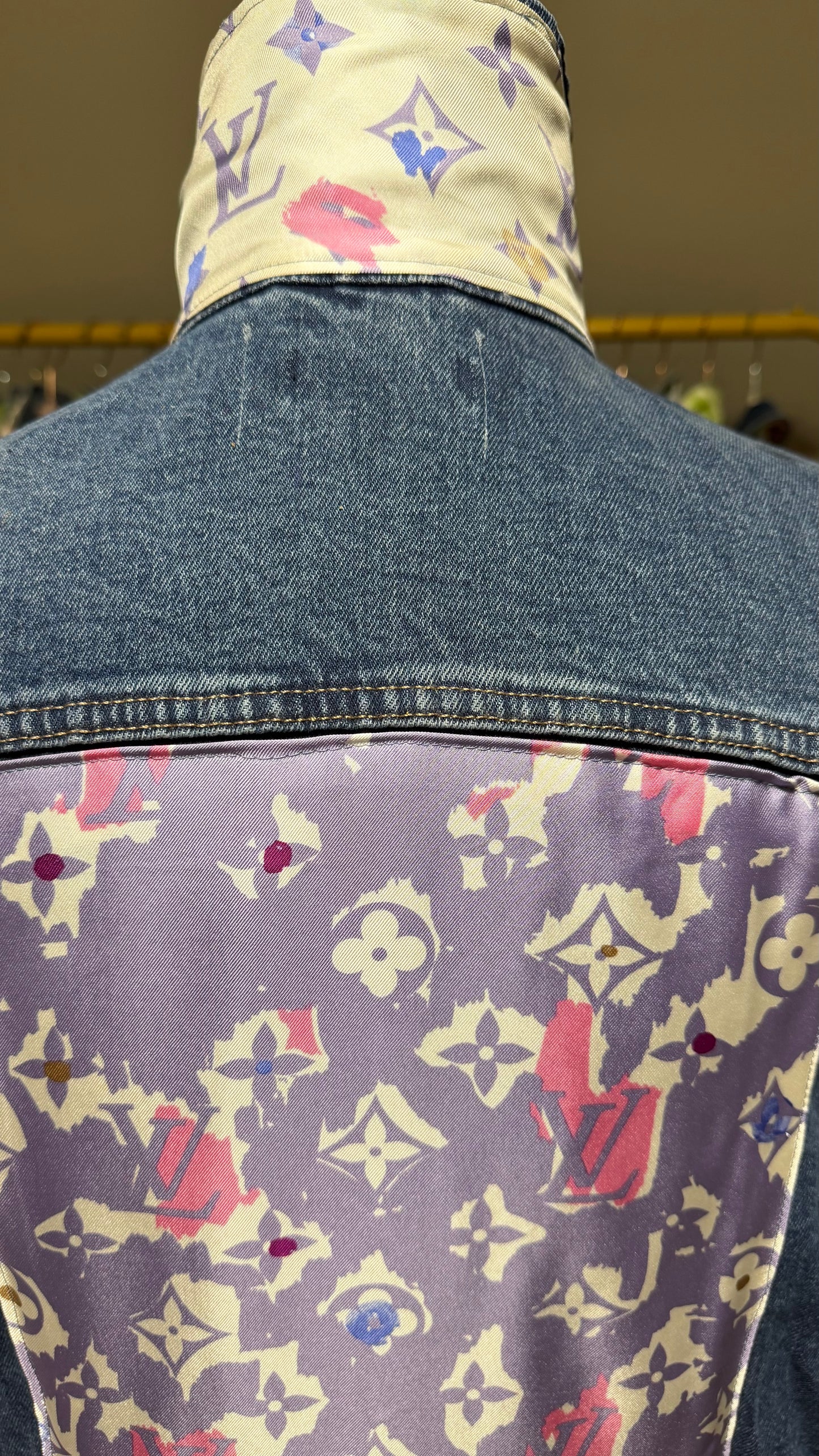 LV Monogram Lavender Scarf Denim Jacket-Size Large