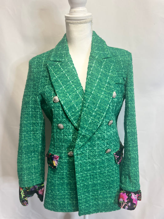Green Tweed Blazer Designer Scarf Trim SM