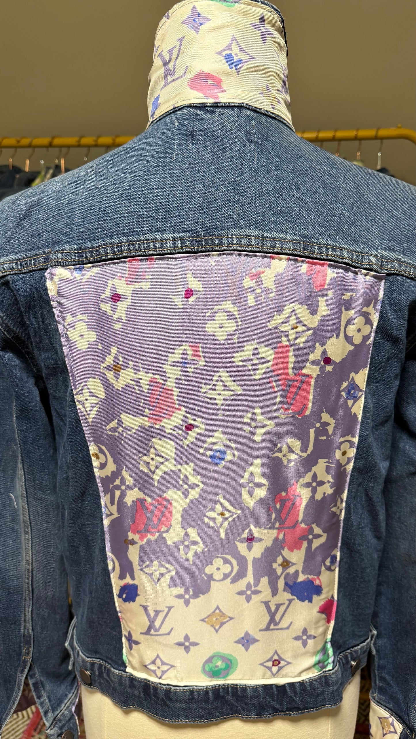 LV Monogram Lavender Scarf Denim Jacket-Size Large