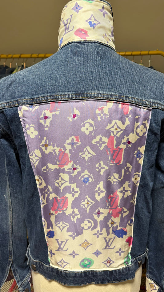 LV Monogram Lavender Scarf Denim Jacket-Size Large