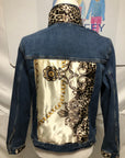 Cream, Gold and Leopard Print Denim Jacket