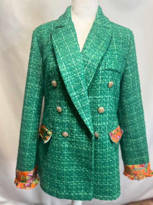 Green Tweed Blazer Designer Scarf Trim LG