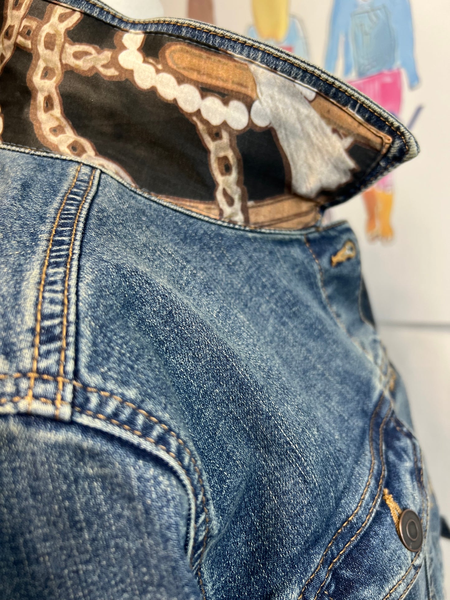 Pearls and Stirrups on Denim Jacket