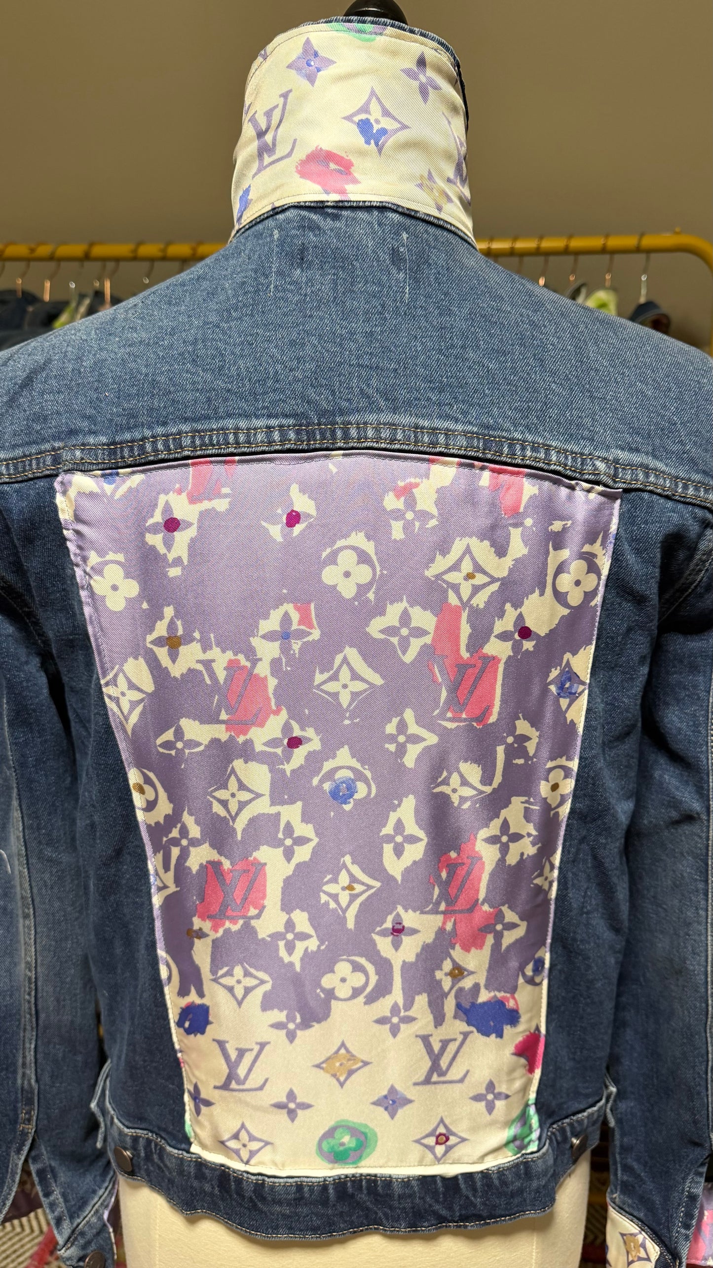 LV Monogram Lavender Scarf Denim Jacket-Size Large