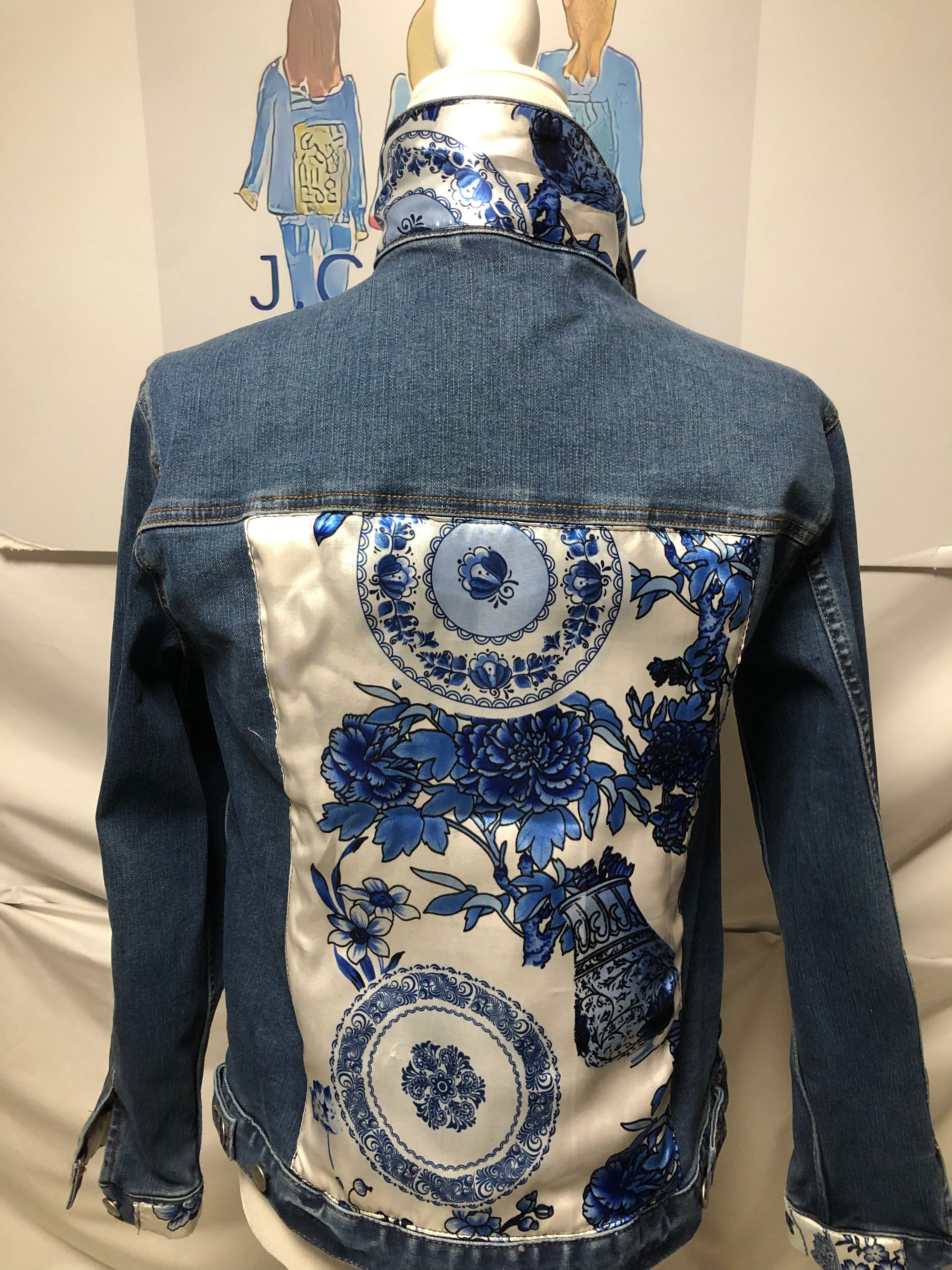 Blue Chinoiserie Grand Millennial  on Denim Jacket