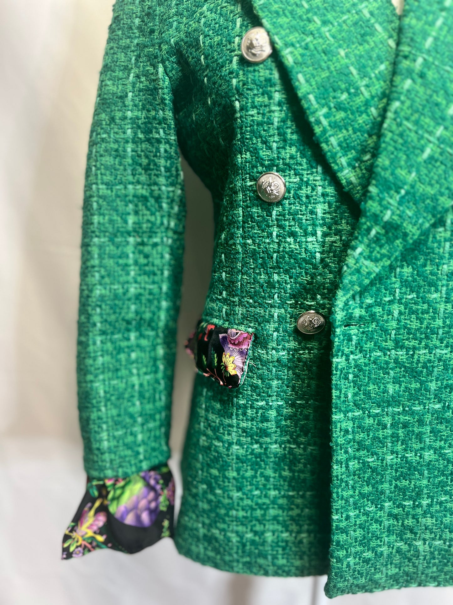 Green Tweed Blazer Designer Scarf Trim SM