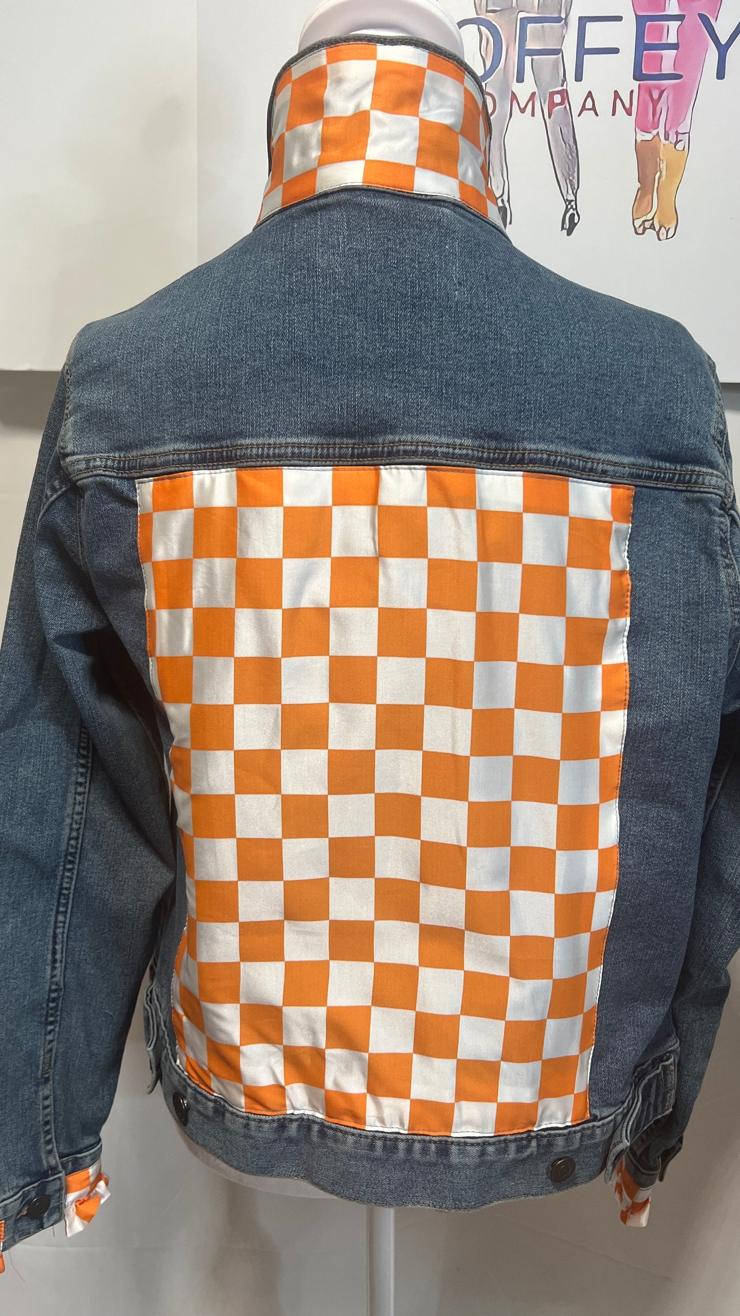 Orange and White Checkerboard  Gameday Denim Jacket