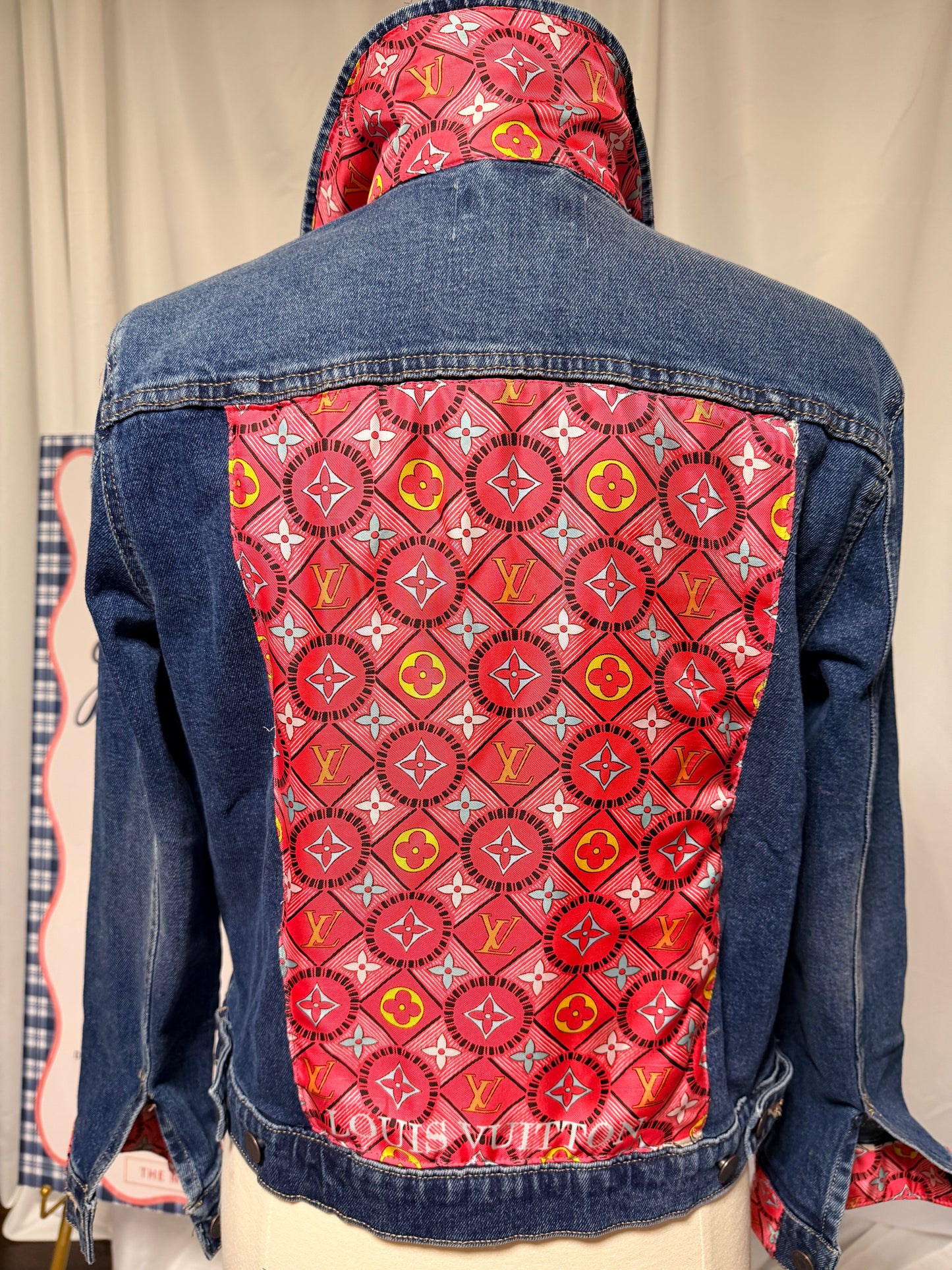 LV Monogram Vibrant Silk Scarf Denim Jacket — Size Small
