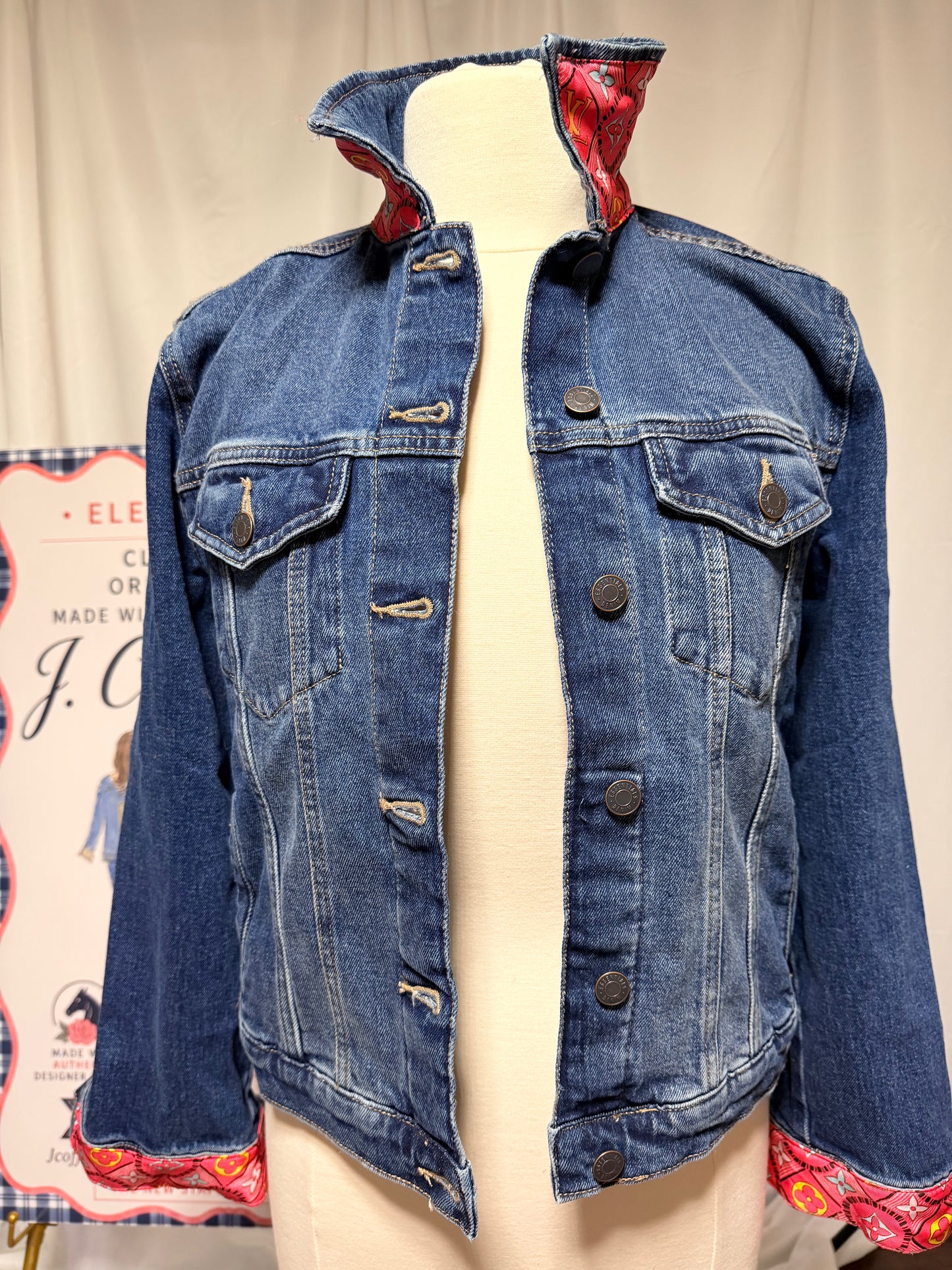 LV Monogram Vibrant Silk Scarf Denim Jacket — Size Small