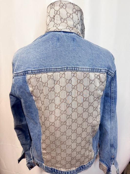 Denim Jacket with GG Monogram Scarf Embellishment