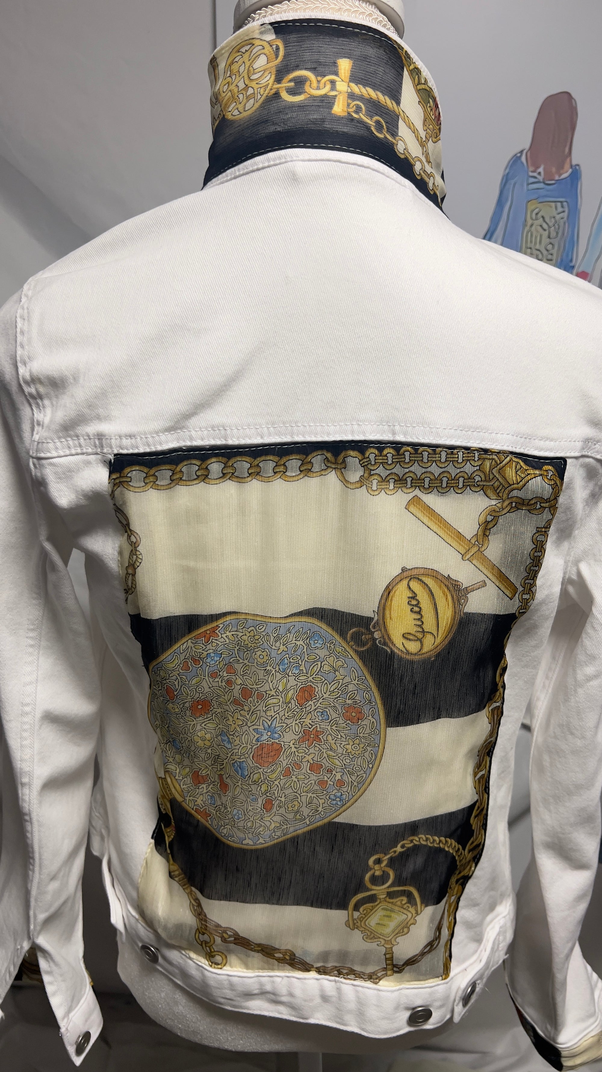 Linen Gucci Scarf on Denim Jacket