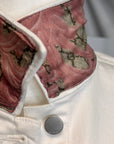 Gucci Pink and Tan Monogram Scarf on Denim Jacket