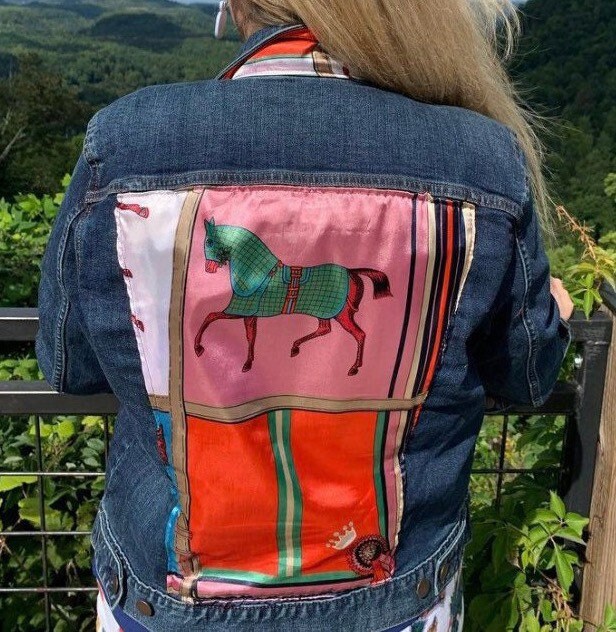 &quot;Across The Board&quot; Pink Equestrian Scarf and Denim Jacket