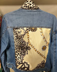 Cream, Gold and Leopard Print Denim Jacket
