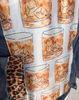 Bourbon Glasses Scarf & Leopard Print on Denim Jacket