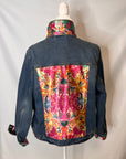 Hot Pink Floral Denim Jacket Silk Scarf Designer Scarf Jean Jacket