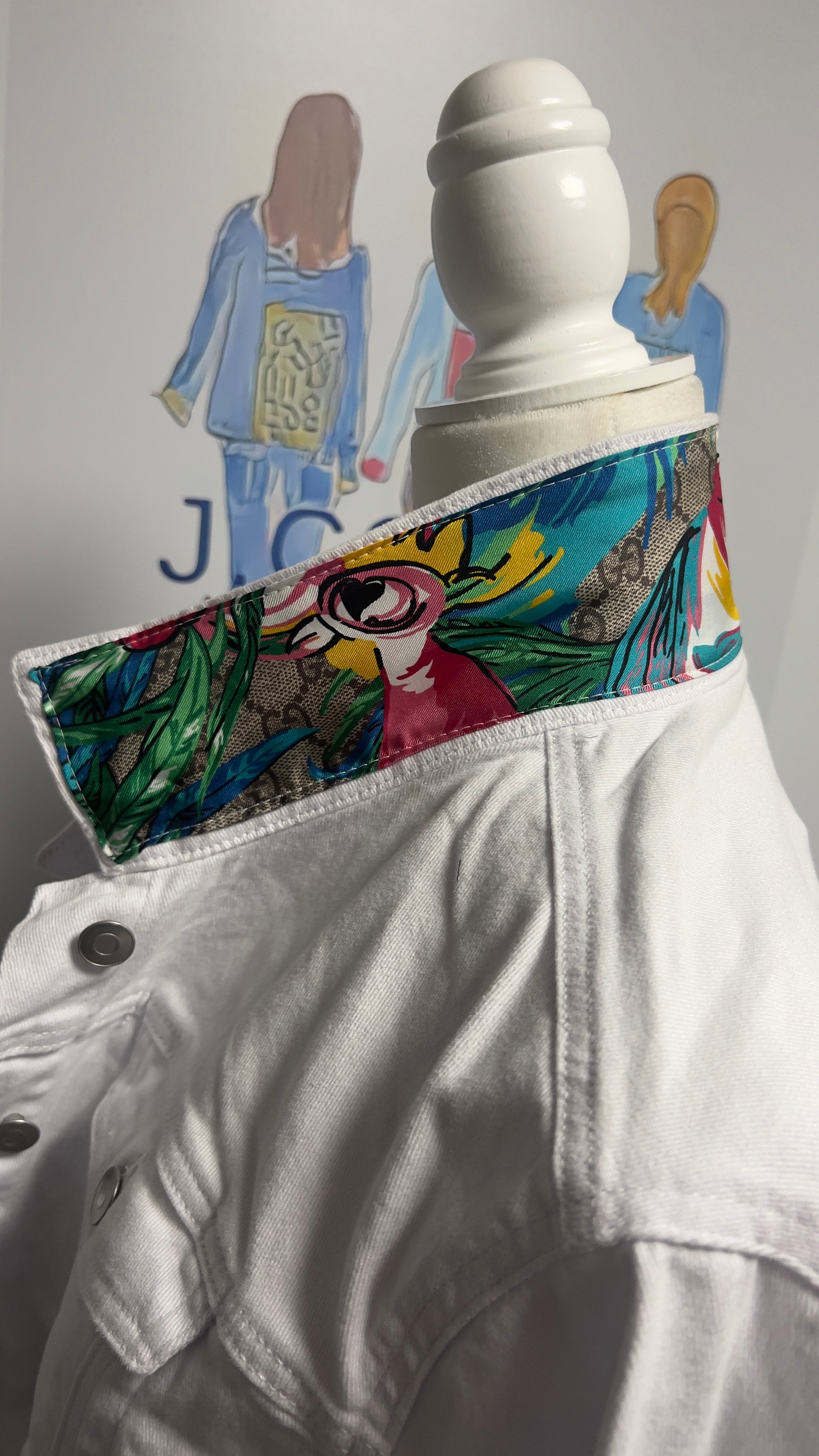 Gucci Rooster Monogram Scarf on Denim Jacket