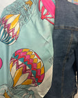 Colorful Hot Air Balloon on Blue or White Denim Jacket