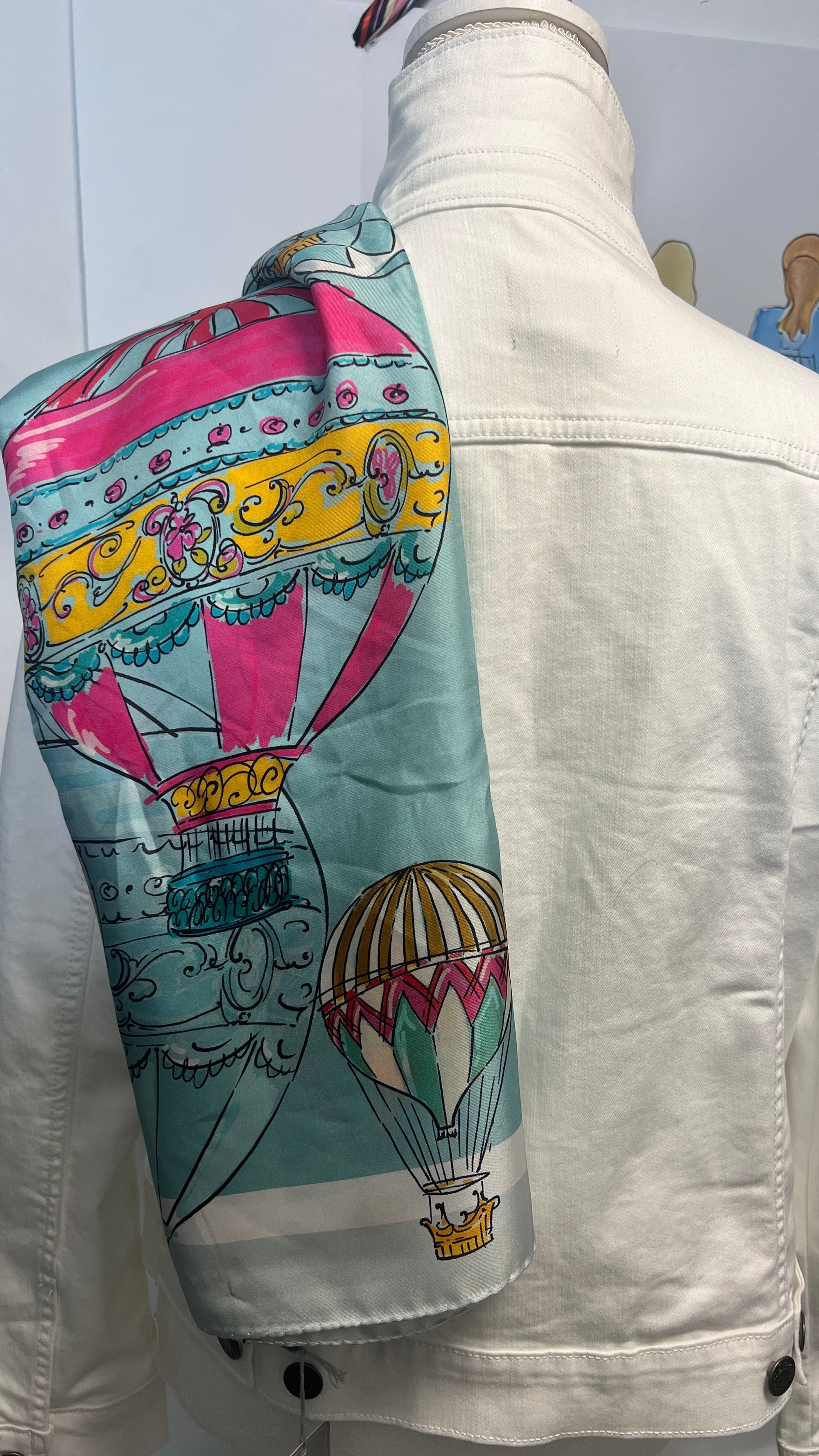 Colorful Hot Air Balloon on Blue or White Denim Jacket